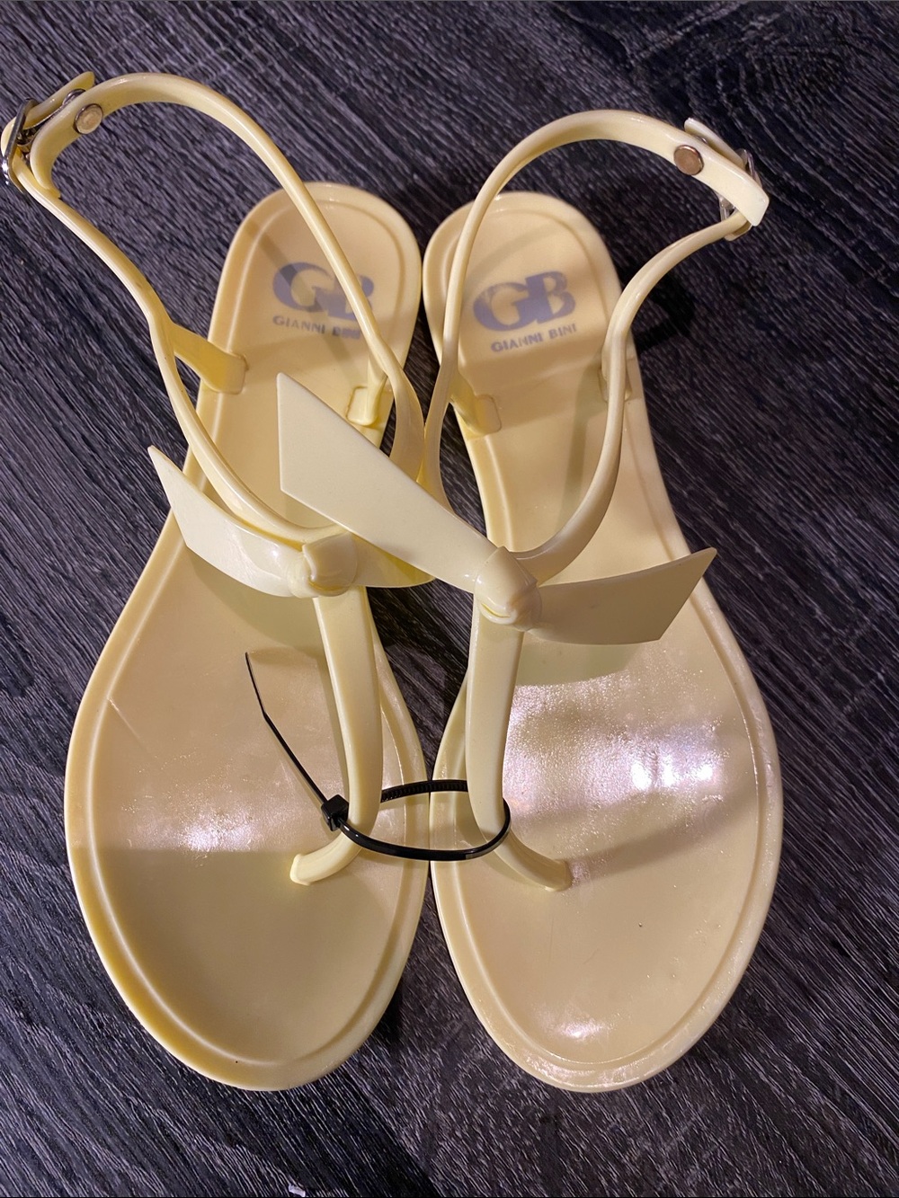 Gianni Bini Pale Yellow Bow T-Strap Jelly Sandals